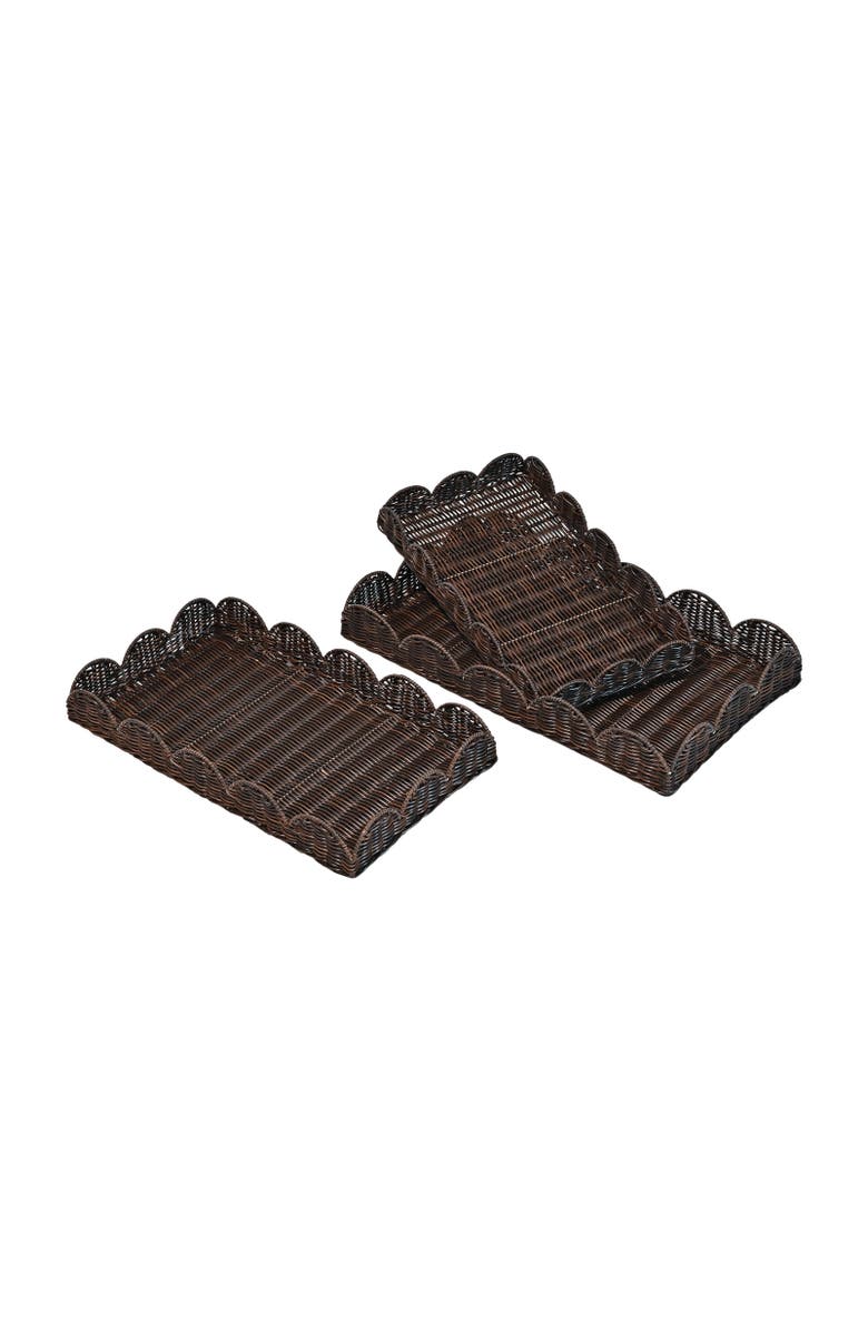 HAPPIMESS Parker Southwestern Cottage Resin Scalloped Rectangular Decorative Serving Trays,, Main, color, Dark Brown