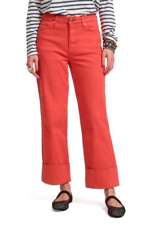 Frances Valentine Smarty Cuffed Jeans Solid Denim In Red