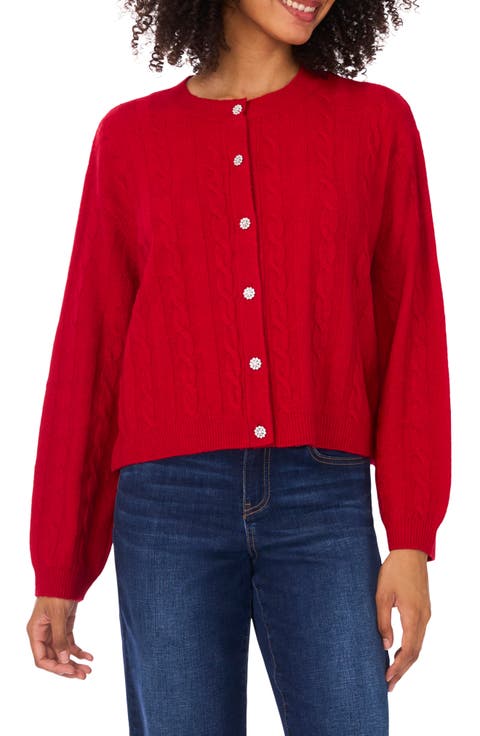 Jewel Button Cable Knit Crop Cardigan