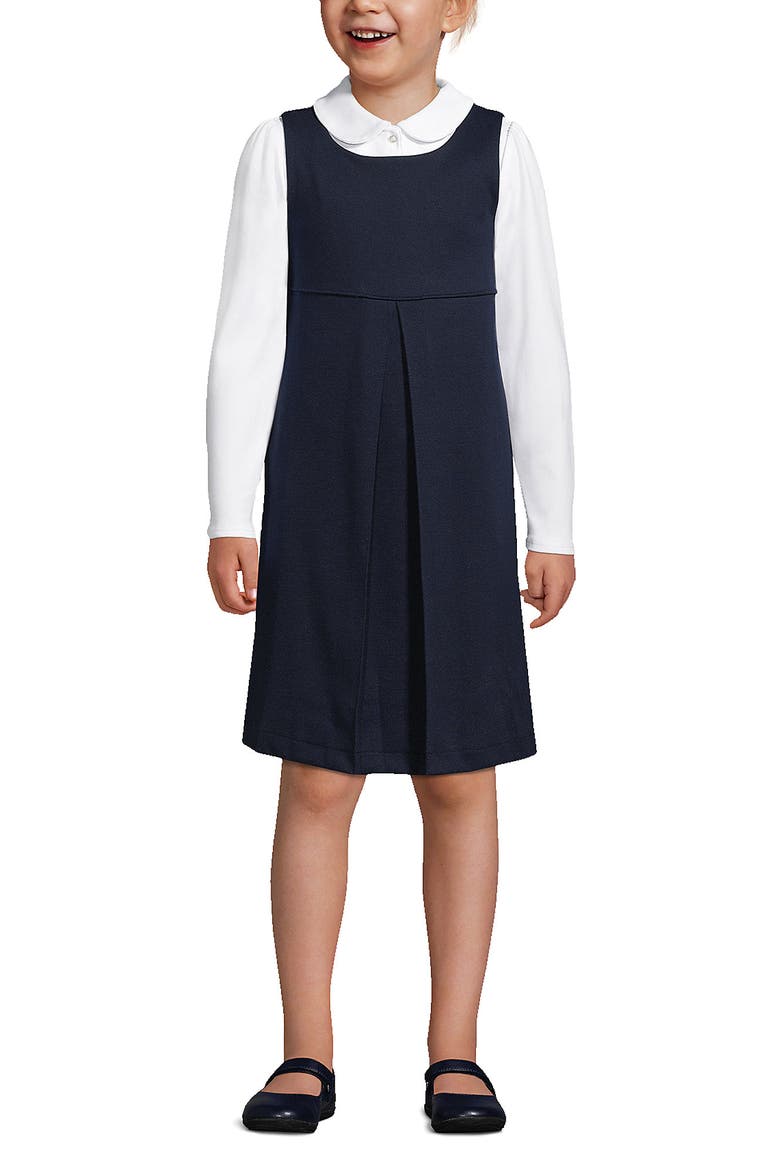 Girls Ponte Pleat Jumper, Main, color, Classic Navy