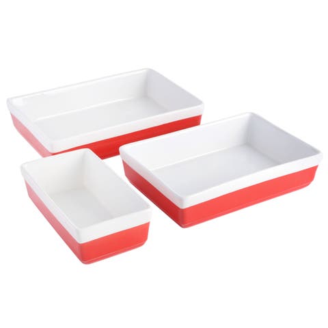 3-Piece Stoneware Baker Set, Oven-Safe Baking Dishes for Casseroles & Desserts