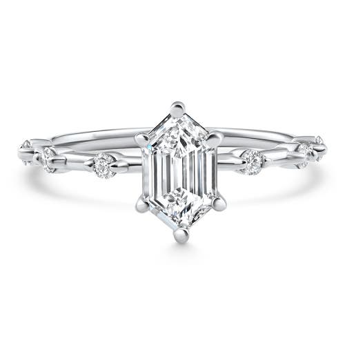 Bliss Diamond Certified 1 1/3ct Hexagon Diamond Jamie Engagement Ring 14k Gold Lab Grown In Silver