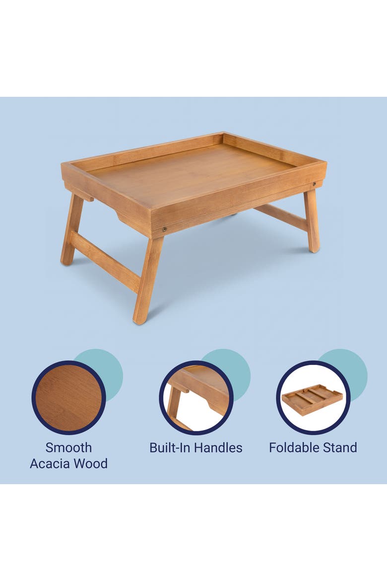 Alora Handcrafted Breakfast Bed Tray with Built-In Handles and Foldable Legs, Alternate, color, Brown