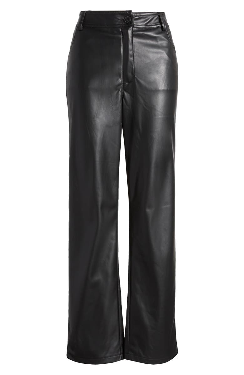 Topshop Faux Leather Straight Leg Trousers, Alternate, color,