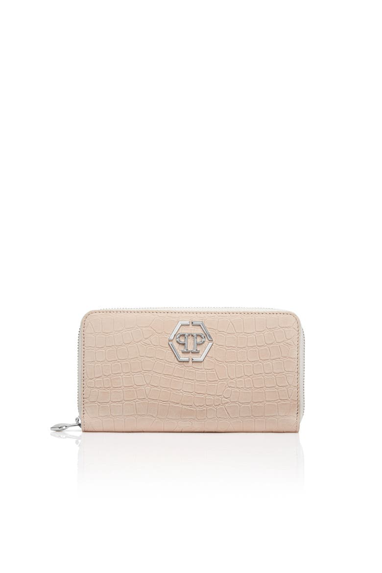 Nubuck Rounded Zip Wallet Women, Main, color, beige