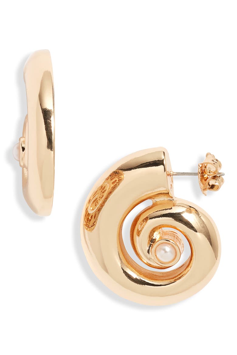 Faux Pearl Shell Earrings, Main, color, GOLD/ WHITE