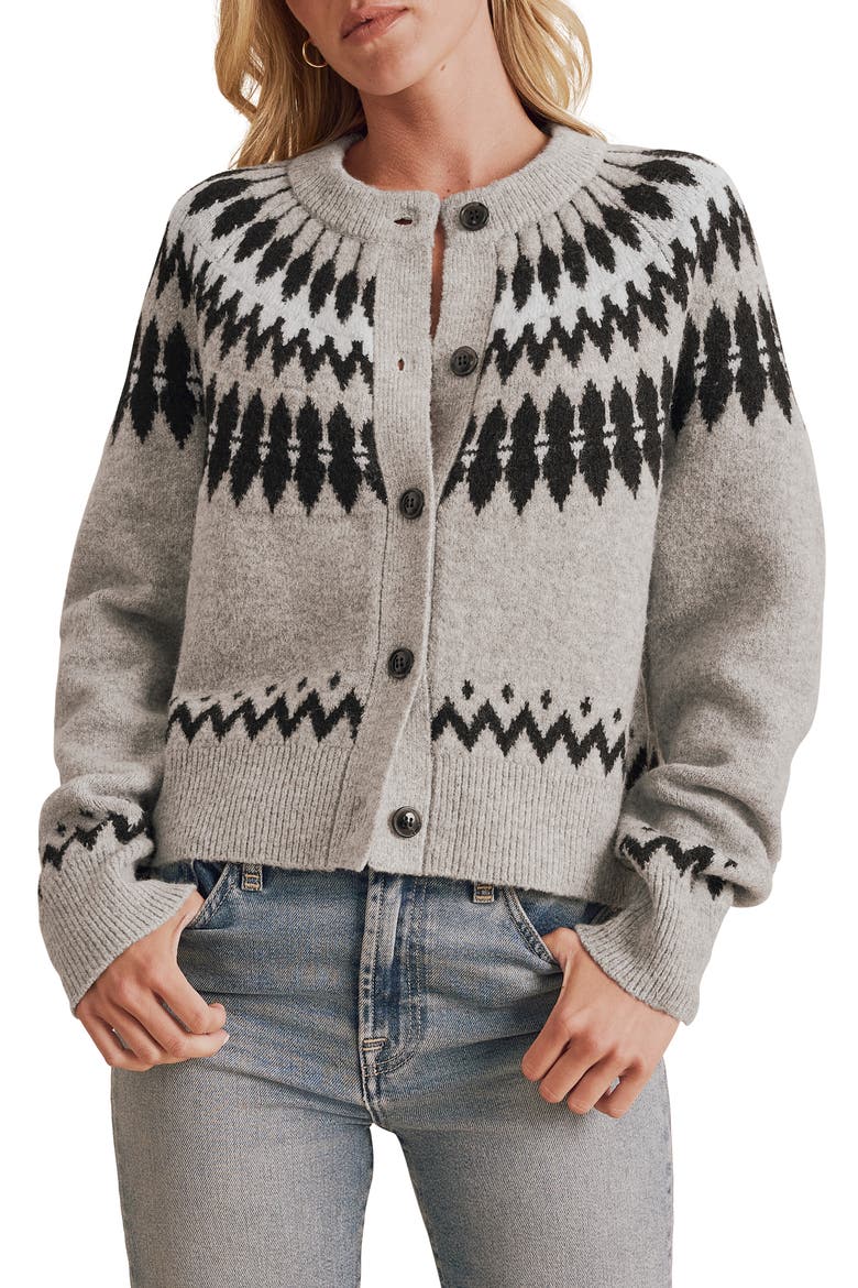 Fina Fair Isle Cardigan, Main, color, ICE HEATHER GREY