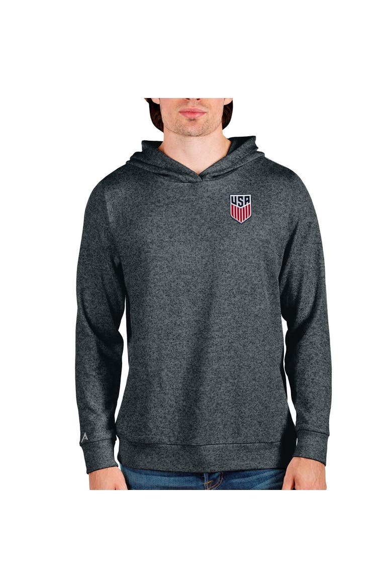 Men's Antigua Heather Charcoal USMNT Absolute Pullover Hoodie, Main, color, Heather Charcoal