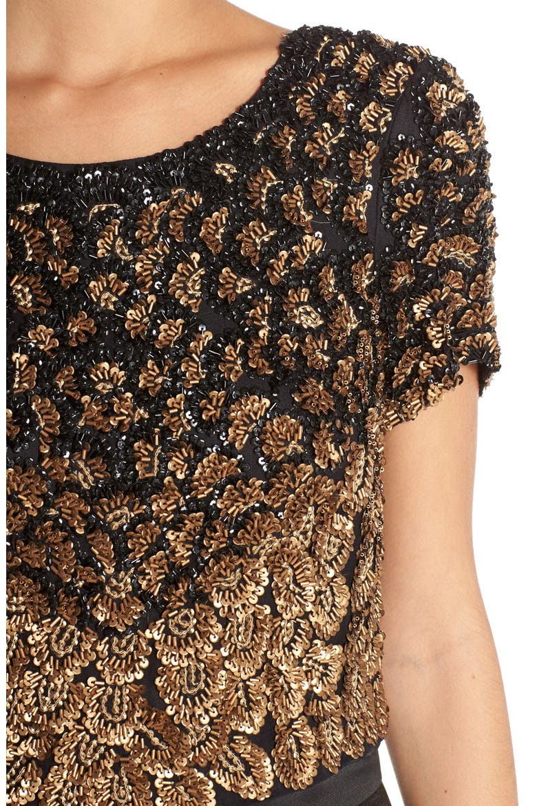 'Chrissy' Embellished Silk Top, Alternate, color, BLACK