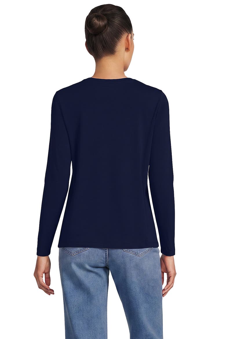 Supima Cotton Long Sleeve Crewneck T-Shirt, Alternate, color, Floral Embroidery/Deep Sea