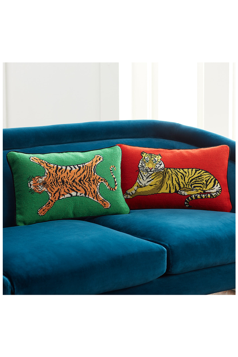 Safari Needlepoint Pillow, Alternate, color, Emerald