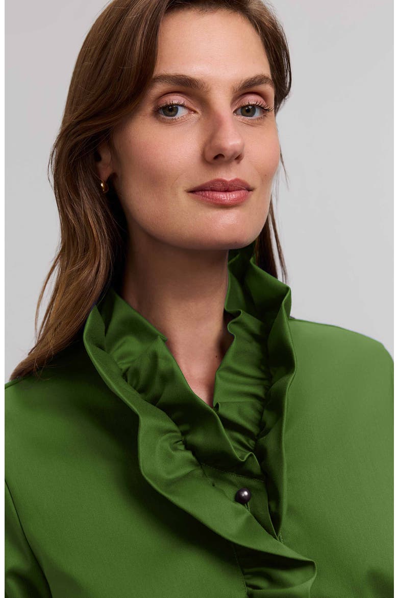 Edith Ruffle Button-Up Shirt, Alternate, color, MOSS GREEN