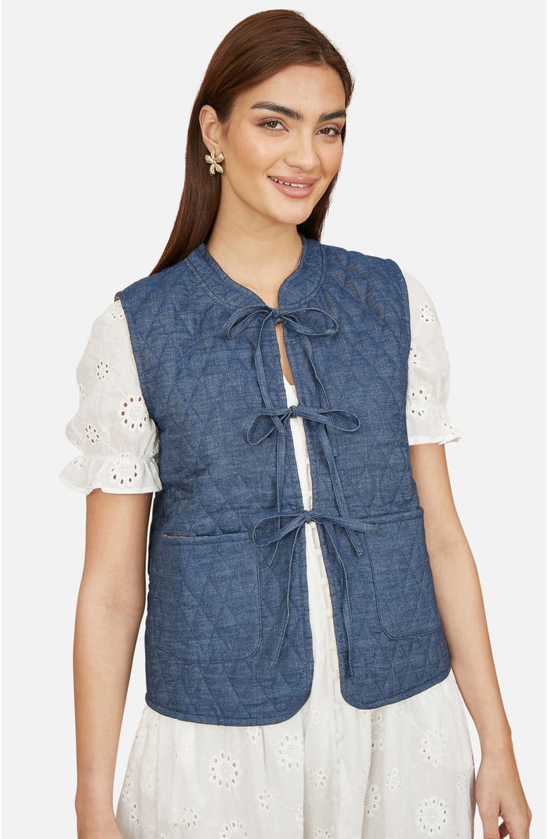 Yumi Reversible Quilted Tie-Front Waistcoat, Main, color, Blue