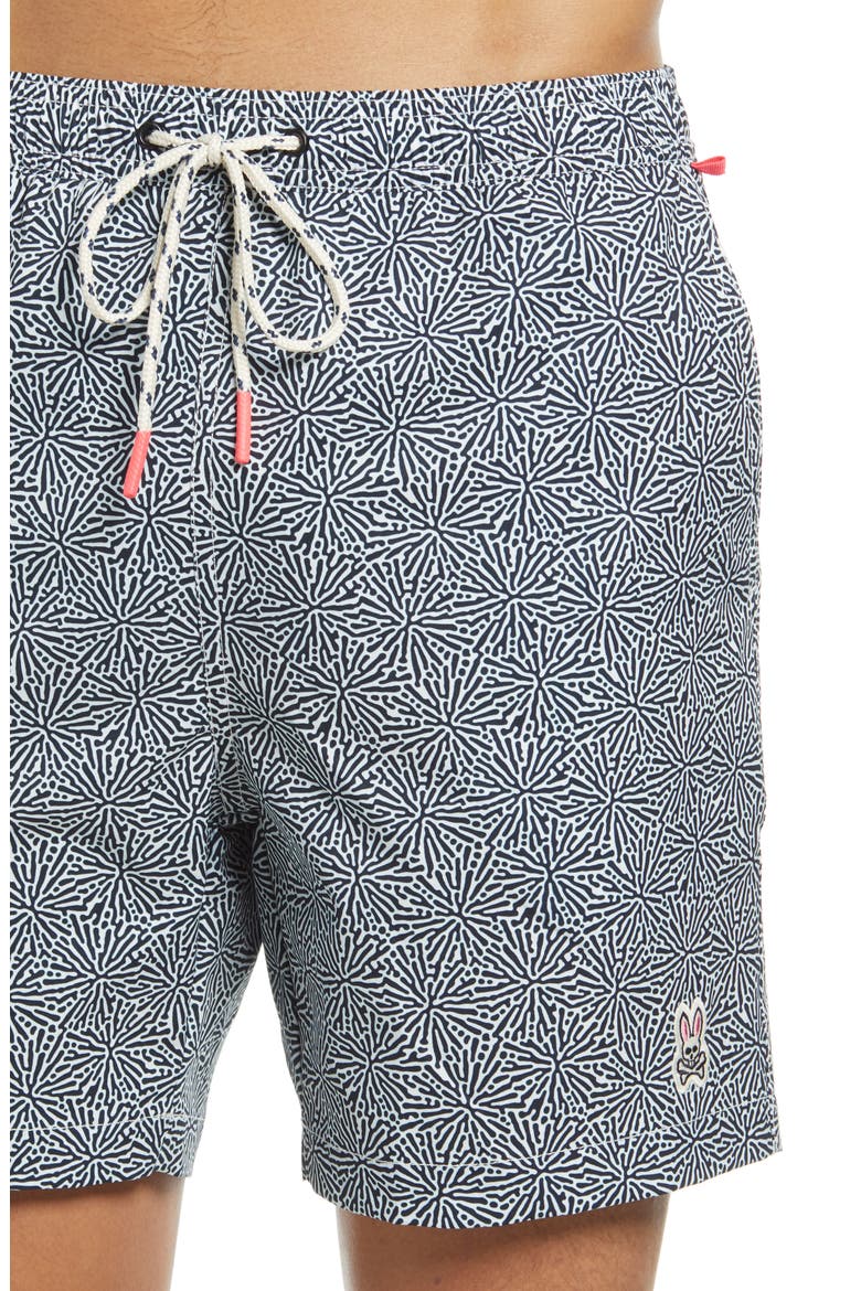 Coral Print Swim Trunks, Alternate, color, NAVY