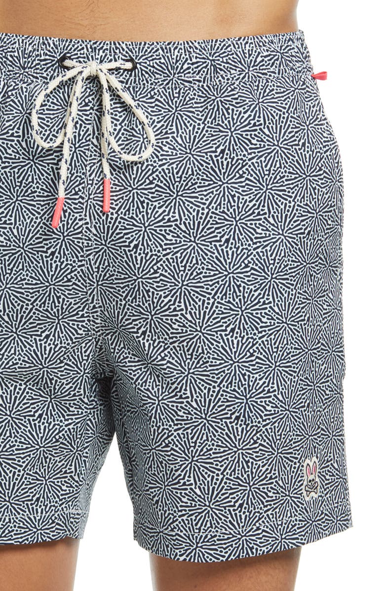 Psycho Bunny Coral Print Swim Trunks, Alternate, color,