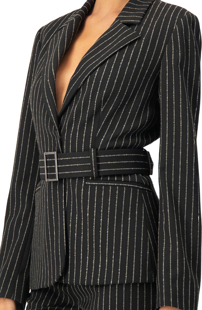 IVONNE Striped Blazer With Belt, Alternate, color, Black