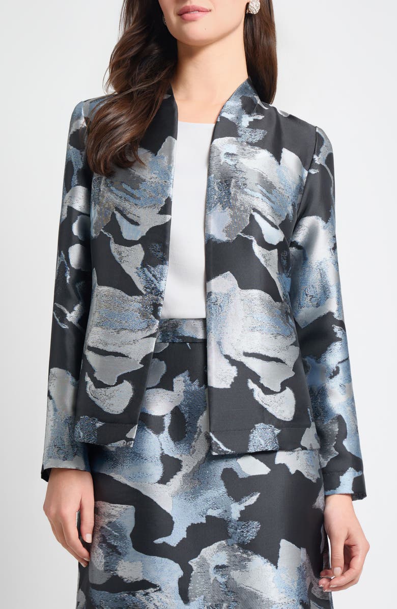 Ming Wang Heritage Fit Floral Jacquard Jacket, Main, color, Dawn/ Granite/ Lunar Rock