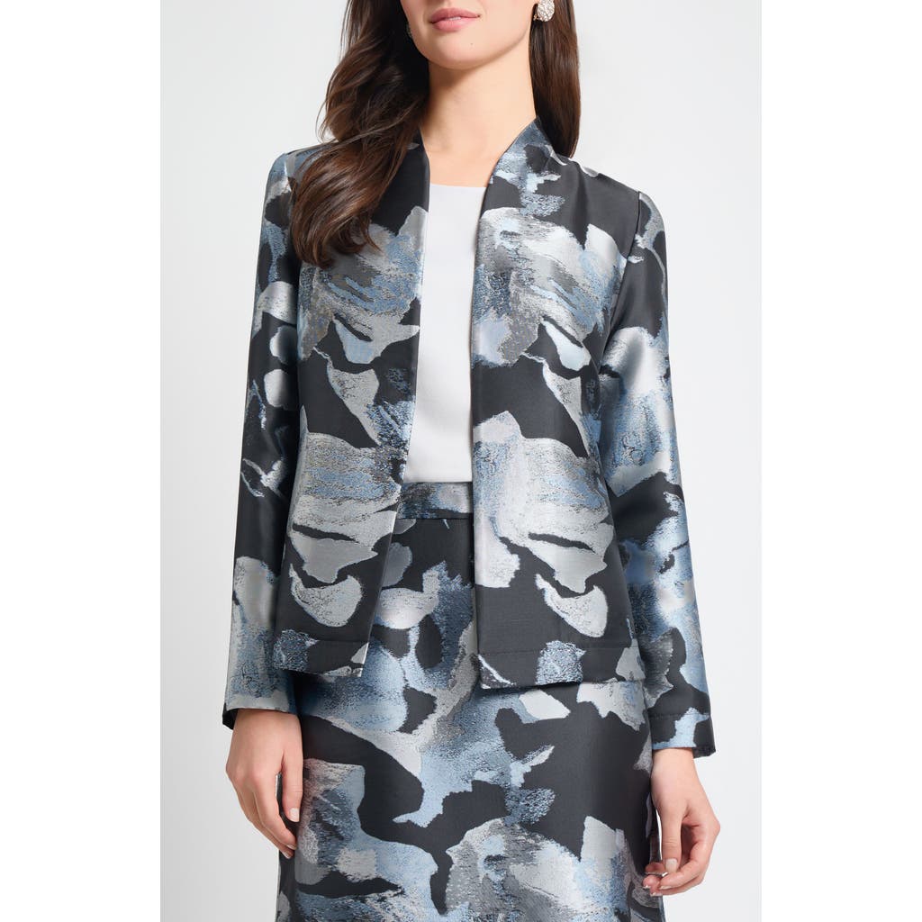 Ming Wang Heritage Fit Floral Jacquard Jacket In Gray