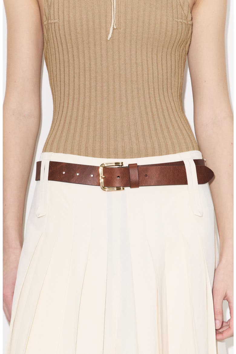 Double Wire Buckle Leather Belt, Alternate, color, BROWN / GOLD