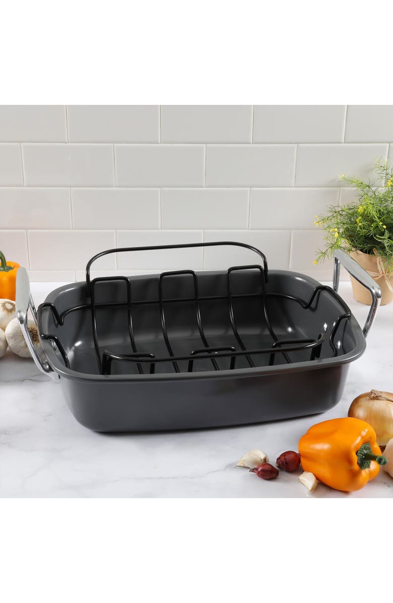 Kenmore Travens 17 Inch Carbon Steel Roaster with Rack, Alternate, color, Grey