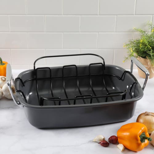 Kenmore Travens 17 Inch Carbon Steel Roaster With Rack In Gray