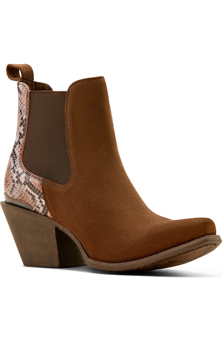 Ariat Bradley Western Chelsea Boot, Main, color, Cafe Suede/ Desert Snake Print