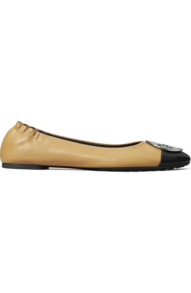 Tory Burch Claire Cap Toe Ballet Flat, Alternate, color, Ginger Shortbread / Black