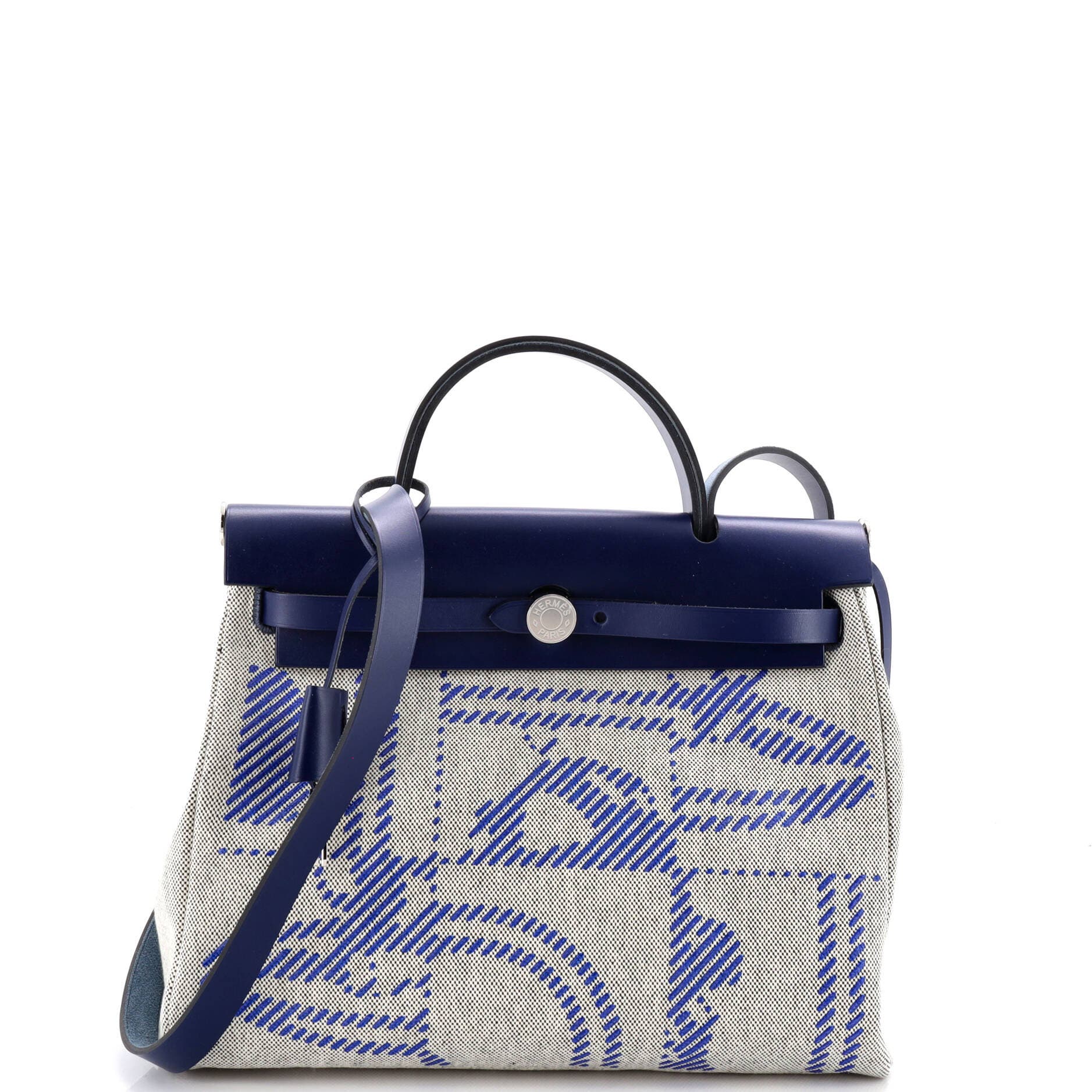 Pre-Owned Hermes Herbag Zip Relief Brides de Gala Toile and Leather 31, Main, color, Bleu Saphir