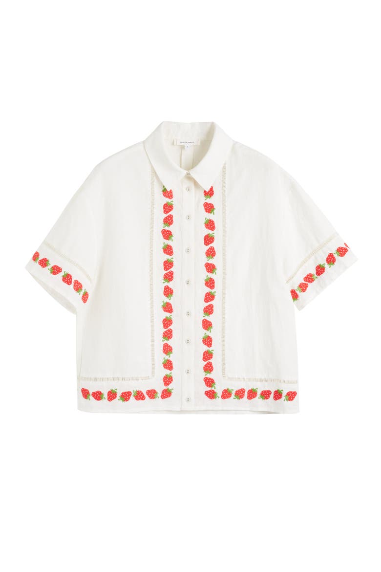 Linen-Blend Strawberry Shirt, Alternate, color, Cream