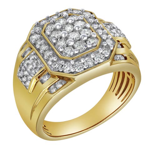 Hexonic Premium 14K Yellow Gold Diamond Men Statement Ring - 1.50ct.