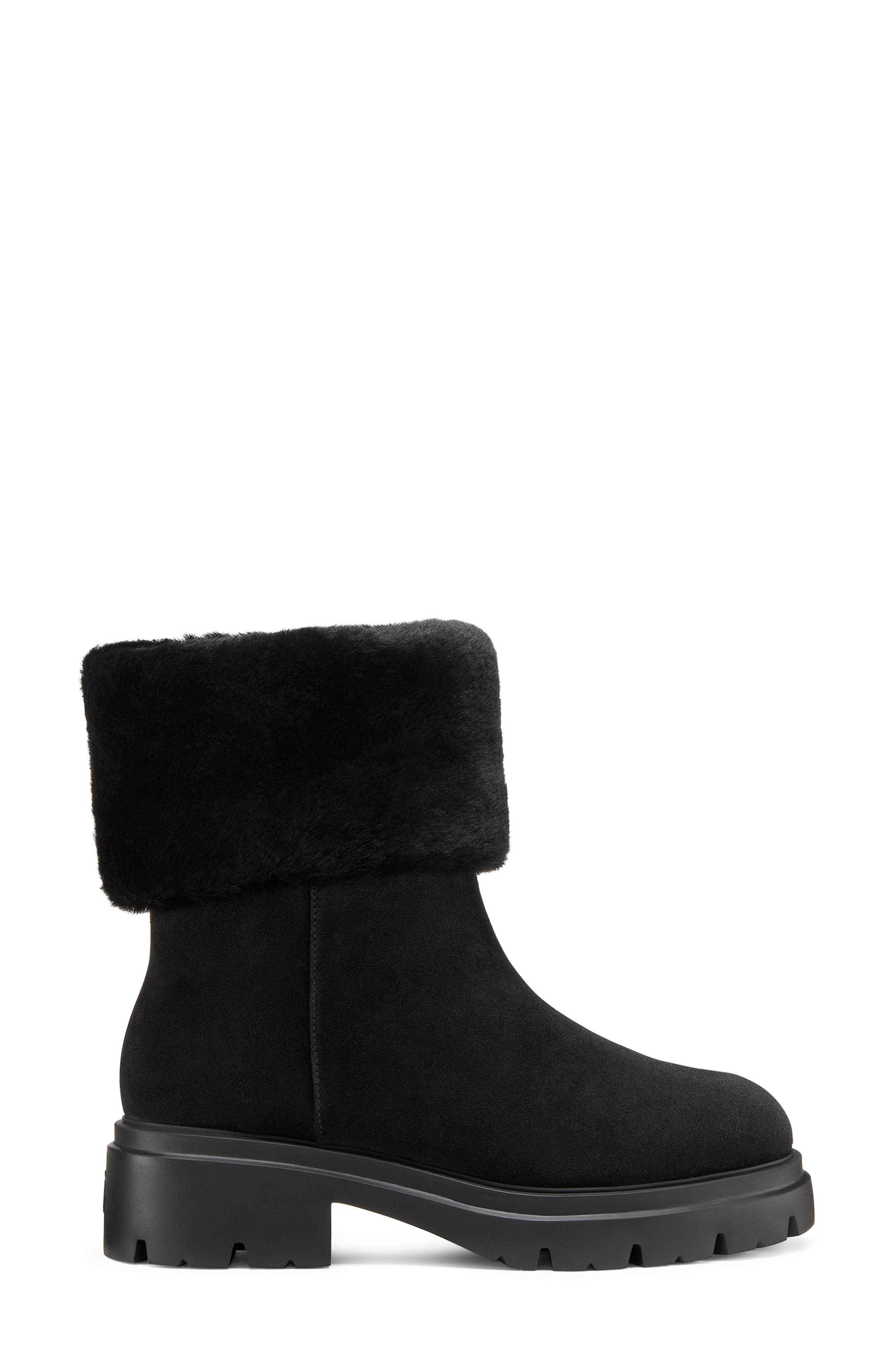 Stuart Weitzman Hudson Genuine Shearling Cuff Bootie, Alternate, color, Black