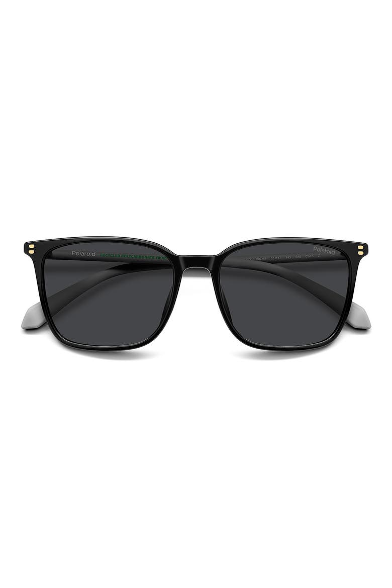 55mm Polarized Rectangular Sunglasses, Alternate, color, BLACK/ GREY