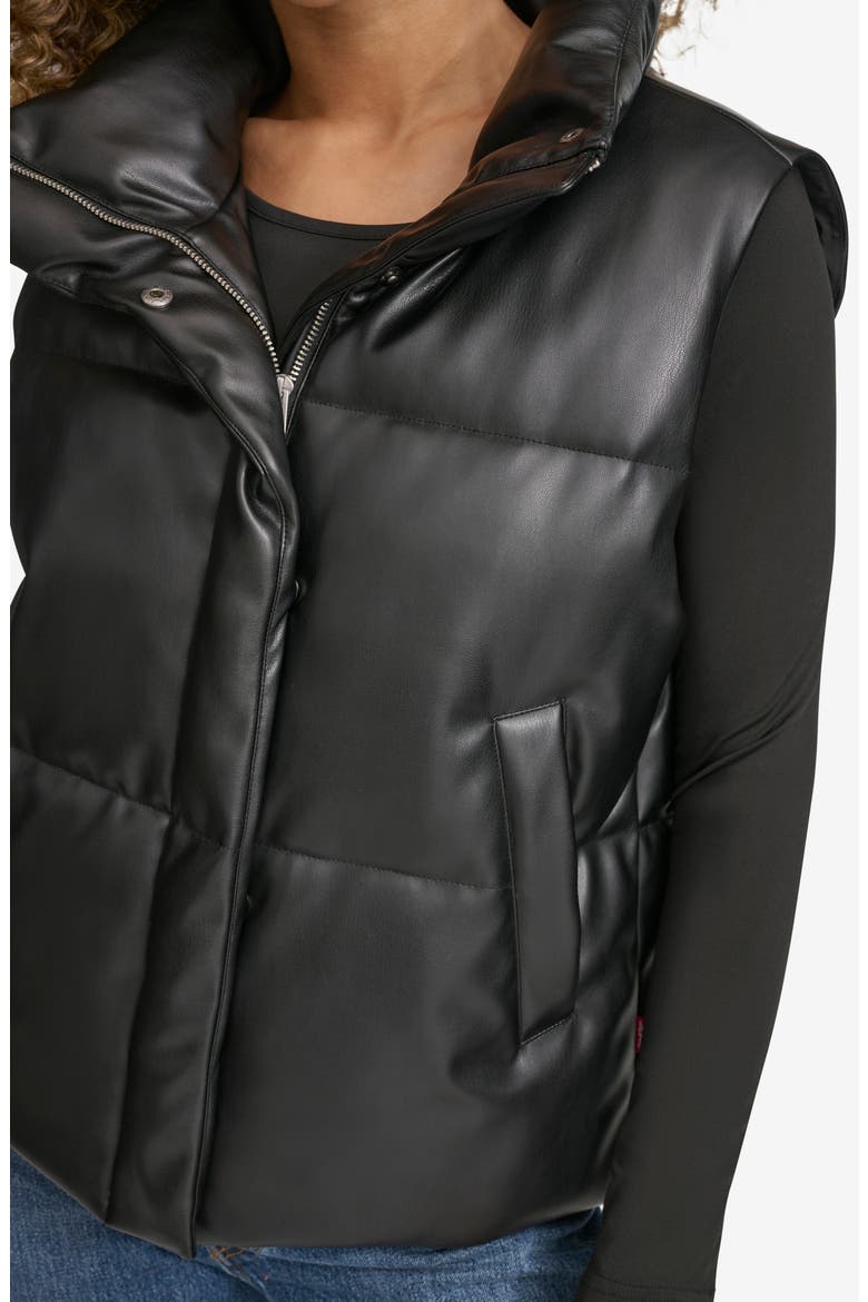 Faux Leather Puffer Vest, Alternate, color, BLACK