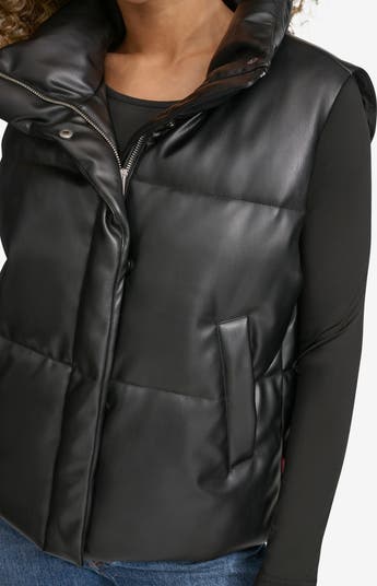 Faux Leather Puffer Vest