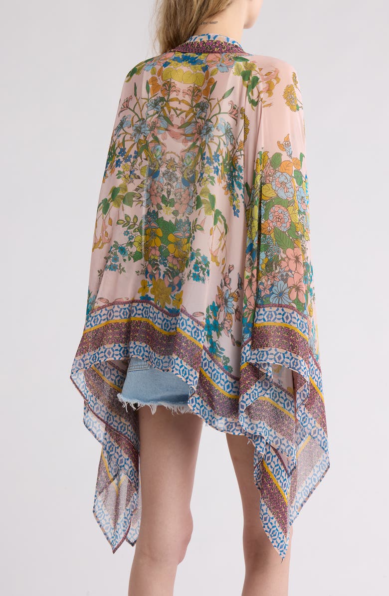 Vismaya Geometric Border Floral Print Ruana, Alternate, color, 