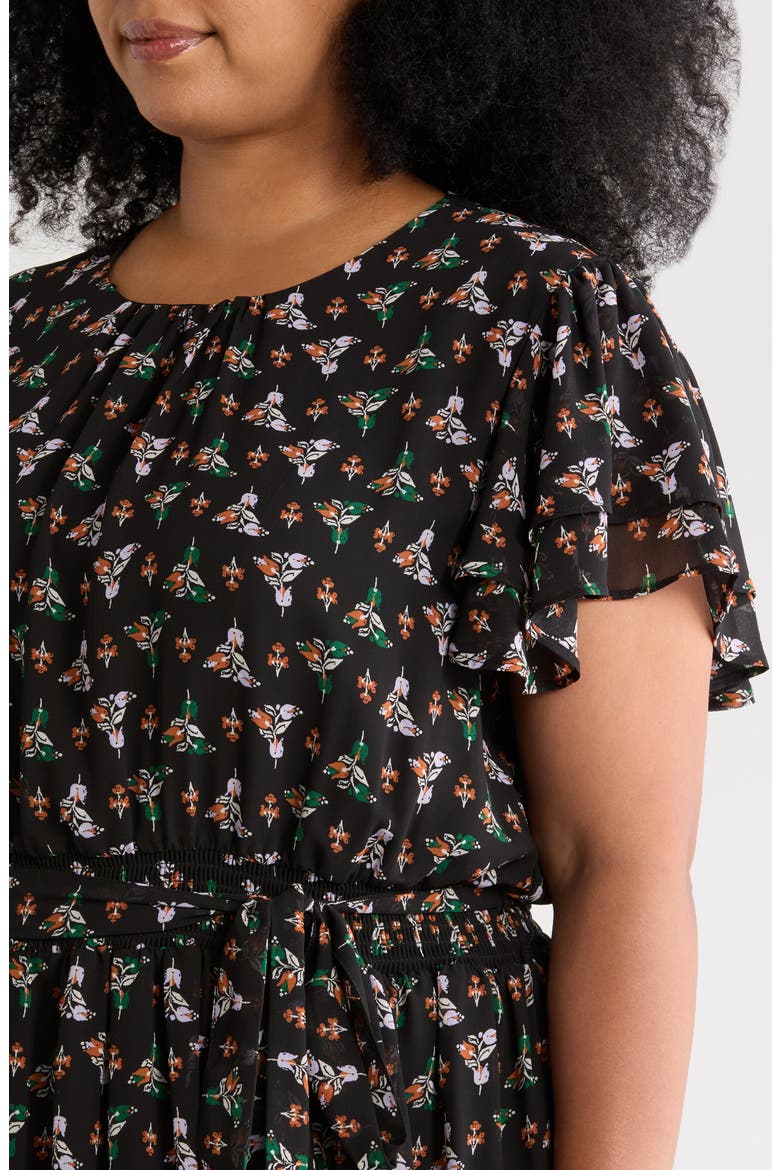 Floral & Paisley Mixe Print Flutter Sleeve Dress, Alternate, color, ALPINE GREEN