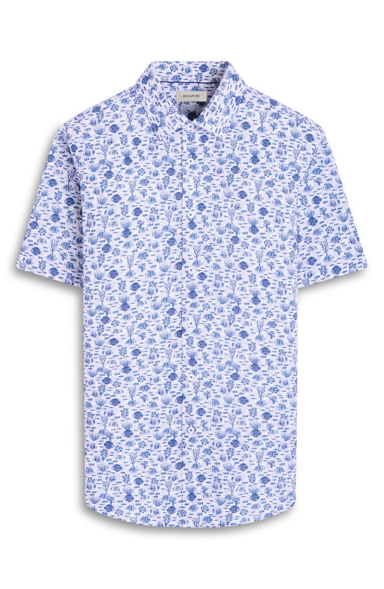 Bugatchi Orson Stretch Cotton Short Sleeve Button-Up Shirt, Alternate, color, Indigo