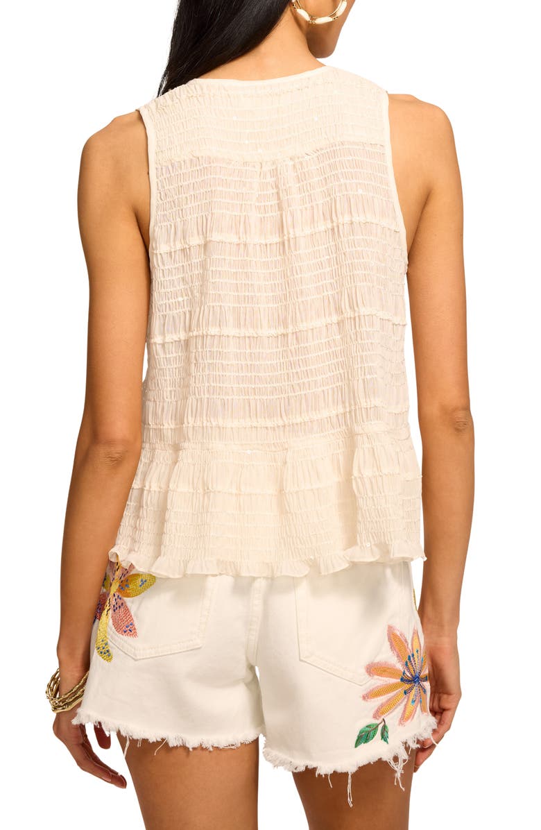 Ramy Brook Elise Smocked Sleeveless Button-Up Shirt, Alternate, color, Bone Chiffon
