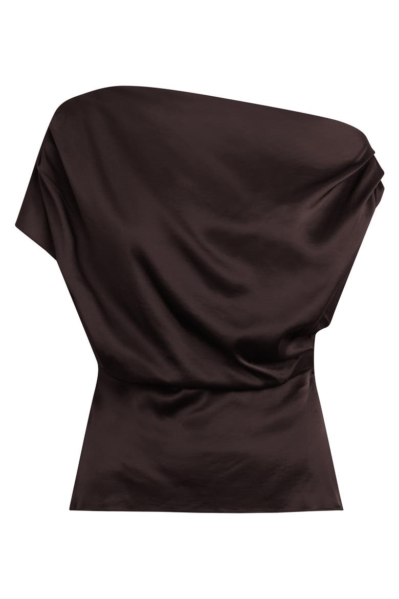 The Isla Drape One-Shoulder Satin Top, Alternate, color, ESPRESSO