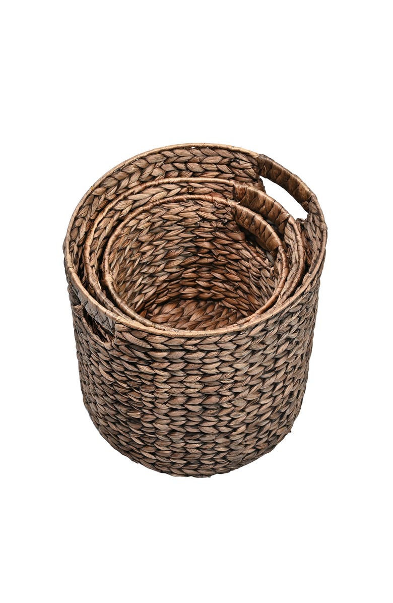 HAPPIMESS Avery Bohemian Cottage Handwoven Hyacinth Cylinder Nesting Baskets with Handles,, Alternate, color, Brown