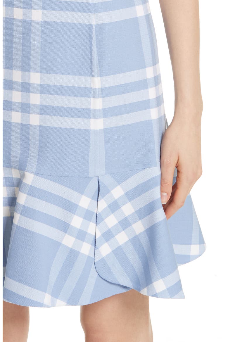 Checkered Ruffle Hem Stretch Wool Dress, Alternate, color, CORNFLOWER