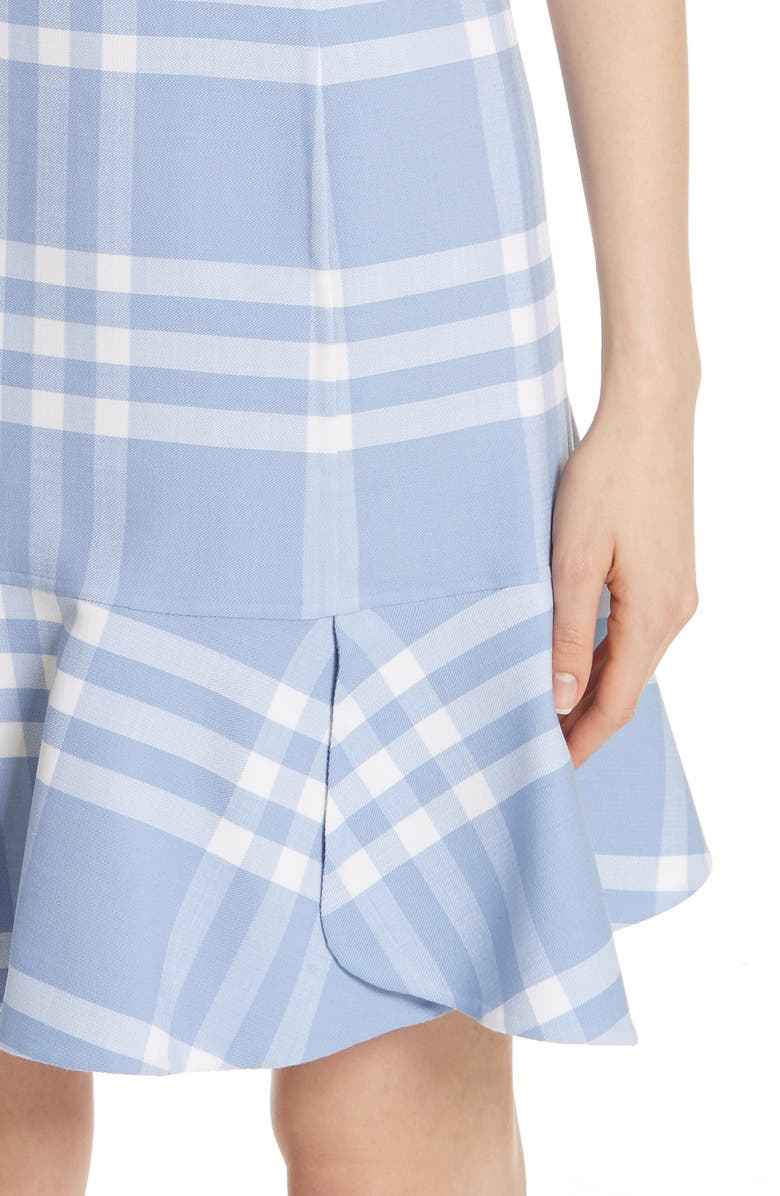 Oscar de la Renta Checkered Ruffle Hem Stretch Wool Dress, Alternate, color, 