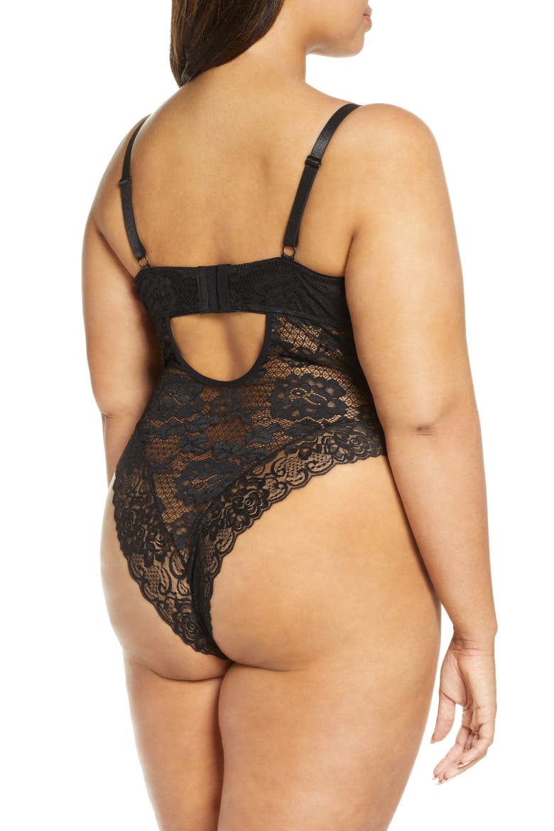 High Leg Underwire Lace Teddy, Alternate, color, BLACK