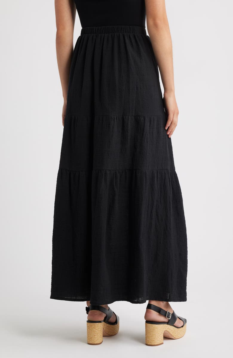 Bobeau Tiered Cotton Maxi Skirt, Alternate, color, Black