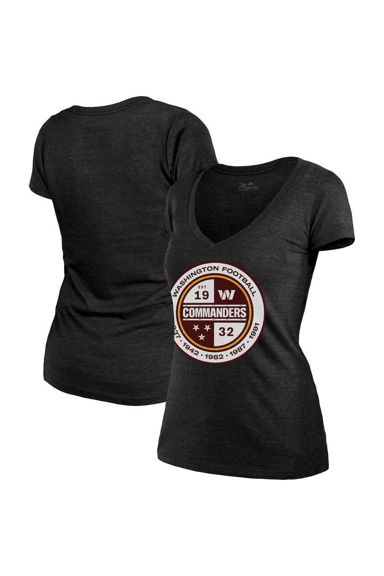 Women's Majestic Threads Heathered Black Washington Commanders Bling Tri-Blend V-Neck T-Shirt, Main, color, Black