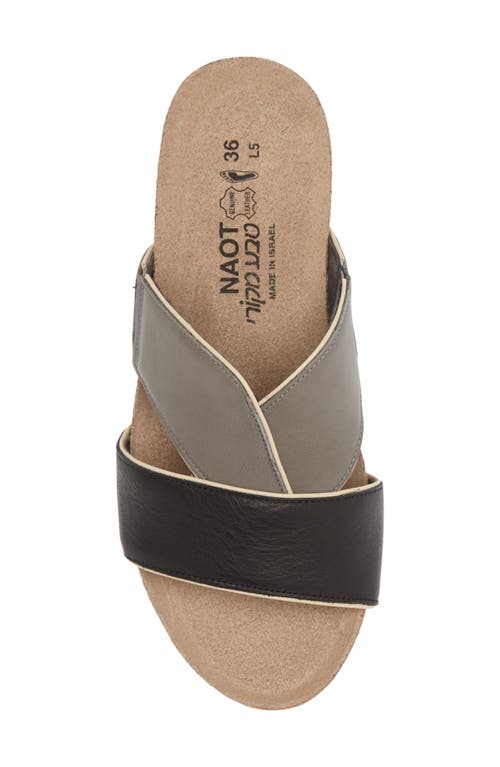 Naot Tiara Wedge Sandal In Soft Black/foggy Grey Leather