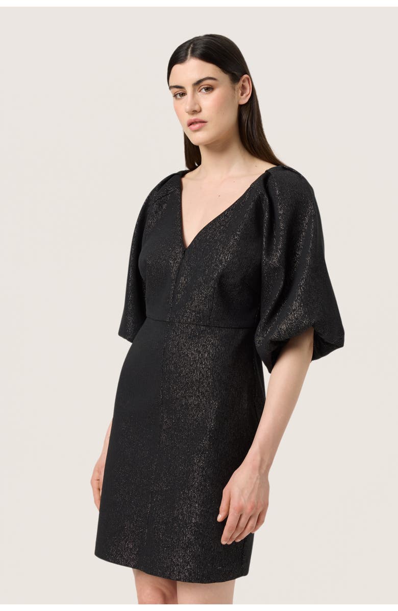 Soaked in Luxury SLCahlina Metallic V-neck Mini Dress, Main, color, Gun Metal