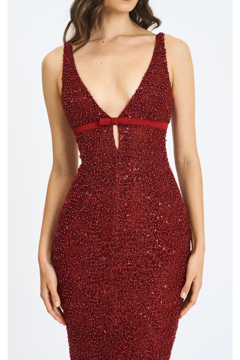 Elora Sequin Beaded Keyhole Maxi Dress, Alternate, color, Crimson Red