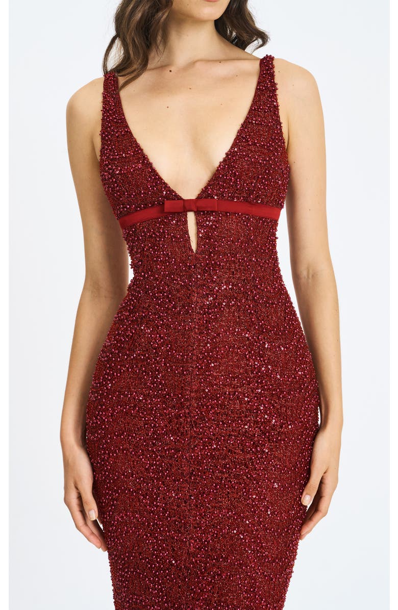 Miss Circle Elora Sequin Beaded Keyhole Maxi Dress, Alternate, color, Crimson Red