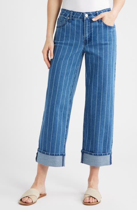 Five-Pocket Cuffed Straight Leg Jeans